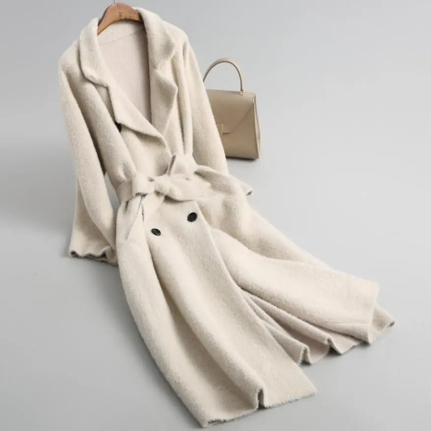 beige Шерстяная куртка зимняя Толстая теплая имитация воды вельветовое пальто модная новинка средней длины женская верхняя одежда высокого качества LY588 - Цвет: beige