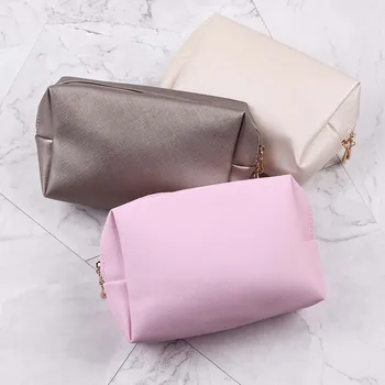 

1 pc Leather Zipper Cosmetic Bag for Women Simple Solid Color Travel Beauty Case Portable Makeup Bag Make Up Organizer Holder