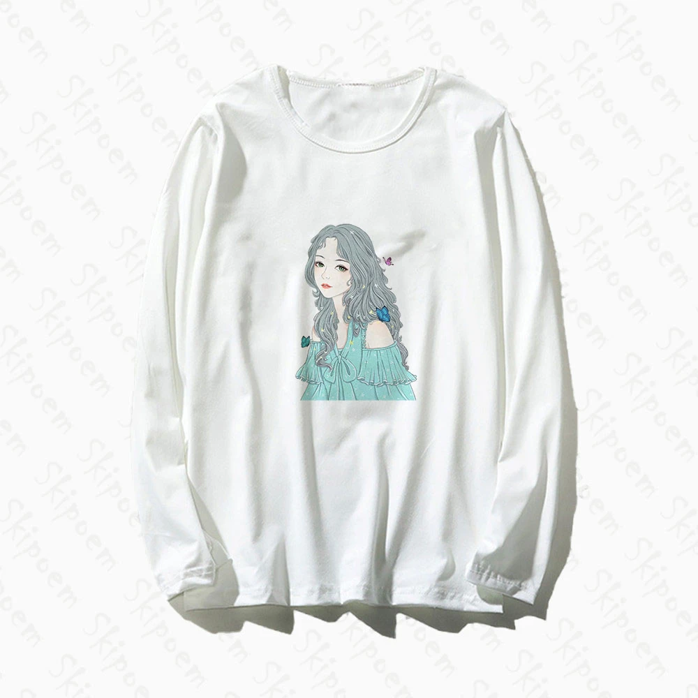 

Anime Girl In Flowers T Shirt Women Vintage Korean Style Kawaii Punk Harajuku Cotton Plus Size Long Sleeve Clothes Streetwear