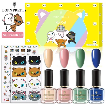 

BORN PRETTY&KunCat Joint Product Nail Polish Set 6ml with 2 Pieces 3D Cute Cat Design Colorful Nail Art Varnish Lot