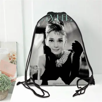 

Custom Audrey Hepburn Printing Drawstring Backpack Shoe bag Travel Beach School Multi-function Satin Drawstring Bags