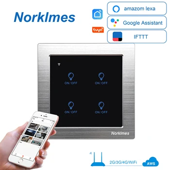 

Metal frame toughened glass panel AC 85-250v WiFi smart home wall switch APP control 4 gang 2 way light switch