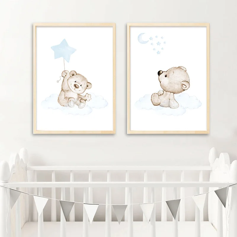 Moon-Star-Bear-Child-Wall-Poster-Canvas-Art-Print-Simple-Cartoon-Painting-Nordic-Kids-Decoration-Picture