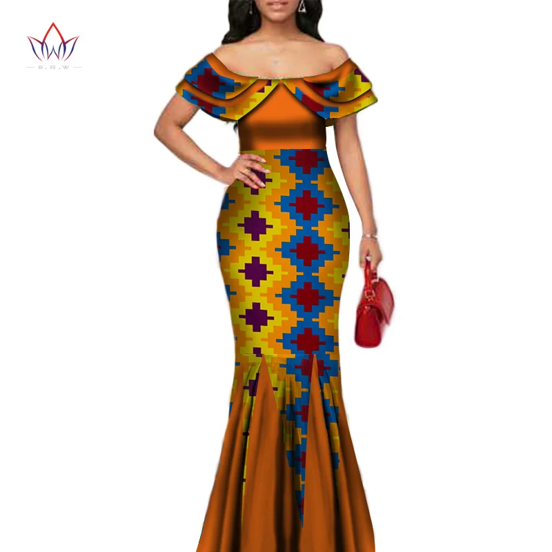 Модное Длинное платье русалки с принтом в африканском стиле для женщин Bazin богатый пэчворк Питер Пэн Colla платья африканская Дизайнерская одежда WY3272