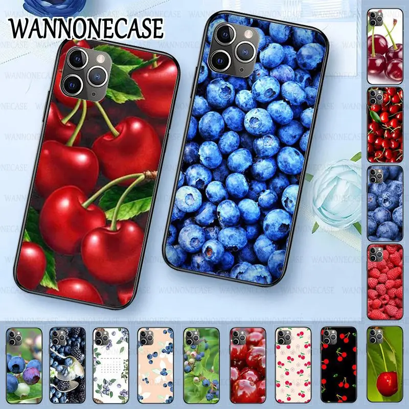 Black TPU Soft silicone Phone Cover For iphone 11pro 5s 6s 7 8plus x xs xr xsmax coque blueberry cherry summer fruit | Мобильные