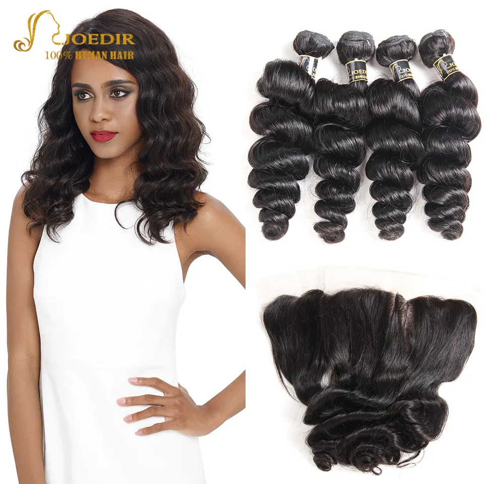 

Joedir Hair Pre Colored Human Hair Bundles Brazilian Loose Wave Bundles With Frontal Closure 4 Bundles With Frontal Non Remy