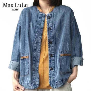 

Max LuLu 2020 Fashion Style Spring Ladies Vintage Denim Jackets Womens Oversized Striped Coats Casual Streetwear Female Clothes