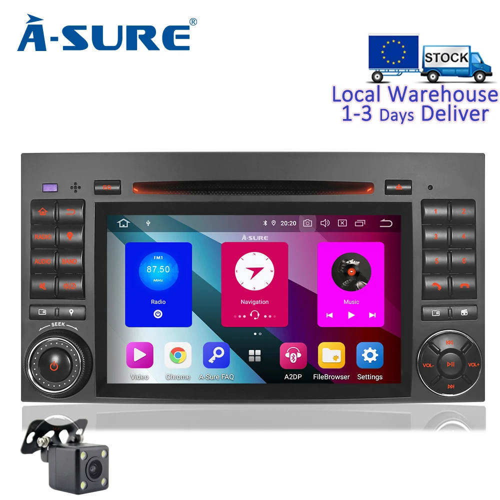 

A-Sure 2 Din 8 Core 4G RAM Android 9.0 Auto Radio GPS DVD Player Stereo Navi For Mercedes-Benz A/B Sprinter Vito Viano VW Crafte