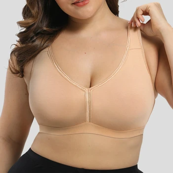 

Women's Full Coverage Unlined Seamless Firm Support Control Underwired Plus Size Bra B C D E Black Beige