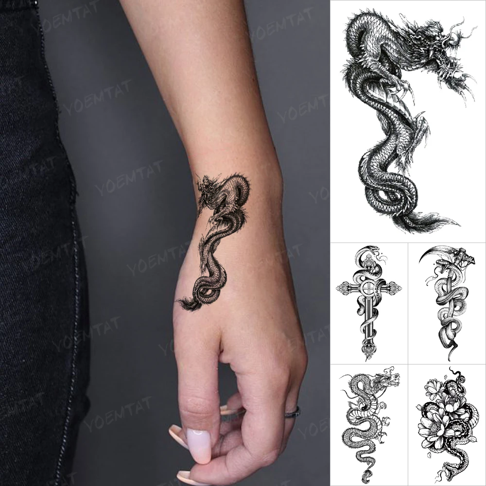 Voorkoms Temporary Tattoo Waterproof For Girls Men Women Beautiful   Popular Water Transfer 3D Color cobra dragon snake tiger fight Size 105 CM  x 6CM  1PC  Amazonin Beauty