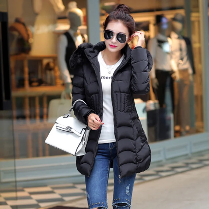 

Winter Warm Jackets Women Casual Coats With Fur New Fashion Korean Hooded Thick Cotton Parkas Ladies Outerwear Coats P225