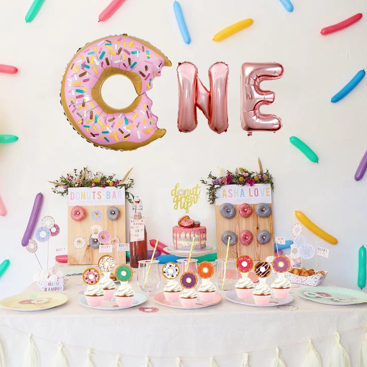 

1SET Donut Party Grow Up Garland Balloons Cake Topper Ice Cream Tissue Pompoms Wedding Supplies Baby Shower Birthday Decorations