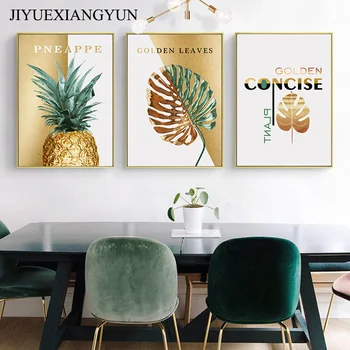 

Gold Pineapple Tropical Turtle Leaf Modern Canvas Paintings Poster Print Nordic POP Wall Art Pictures for Living Room Home Decor