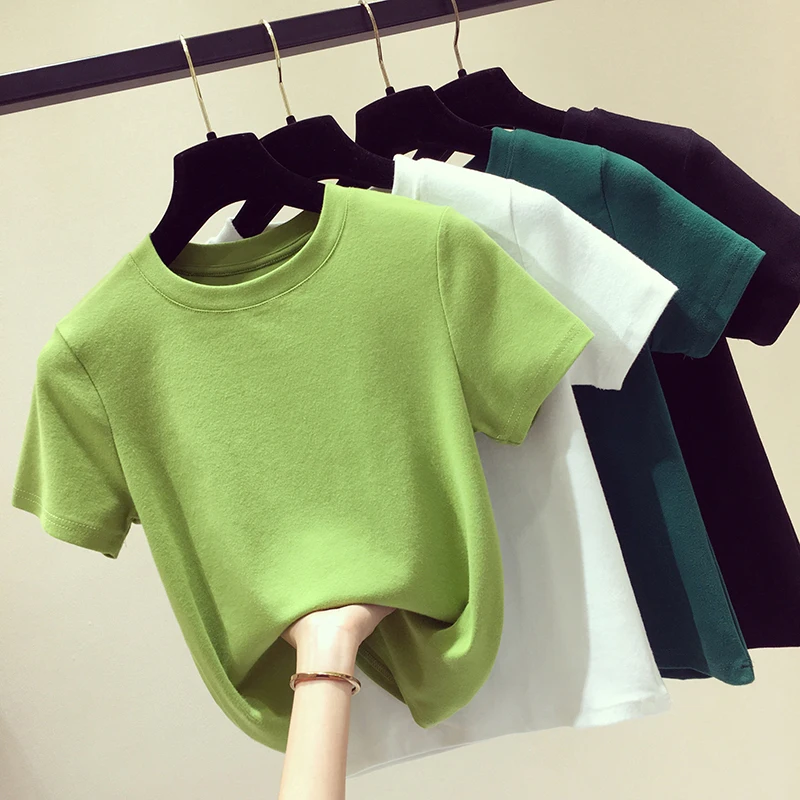 

Slim-Fit Brushed Short-Sleeve Women's T-shirt Spring Autumn 2020 New Korean-Style Ins Solid Color T-shirt Bottoming Shirt Tshirt