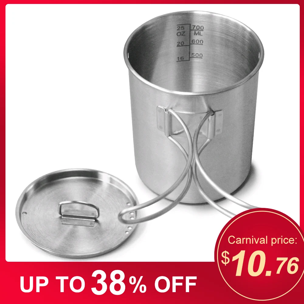 Skup 700ml na świeżym powietrzu ze stali nierdzewnej stalowy kubek kubek garnki zastawa stołowa kubek kempingowy piknik kubek wody kubek kawy herbaty z pokrywką i składany uchwyt