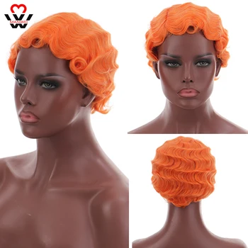

MANWEI Short Hair Wigs for Black Women Synthetic Purple pink Short Bob Curly Hair Wigs Pixie Cut Wigs