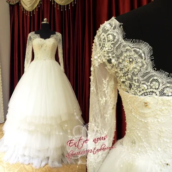 

lace Brides 2018 new sexy vestido de noiva robe de mariage bridal gown long sleeves beading tiered mother of the bride dresses