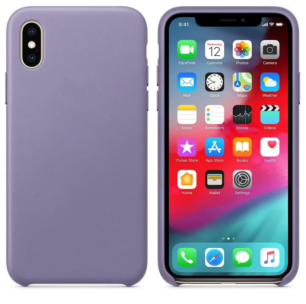 Лаванда Официальный чехол из натуральной кожи для iphone X, XS, XR, XS, MAX, металлическая кнопка, настоящий кожаный чехол для iphone 7, 8, 8 Plus, чехол - Цвет: Лаванда