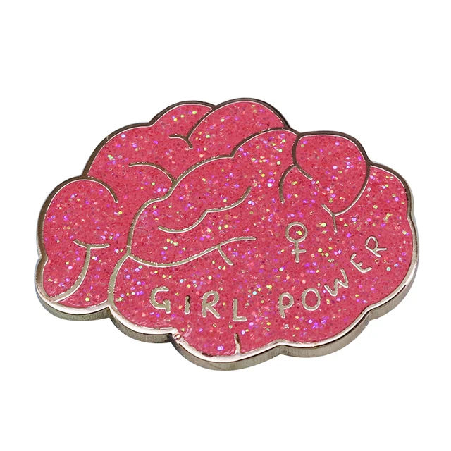 Girl Power Glitter Brain Enamel Pin: Celebrate Feminism with Style!