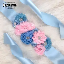 Kyunovia Небесно-Голубой свадебный пояс Стразы и цветок из атласной ленты пояс для беременных пояс невесты свадебное платье свадебный пояс D153