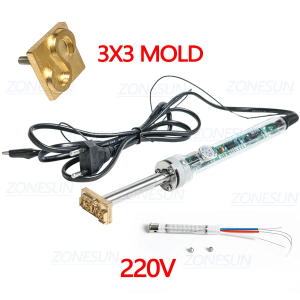 220v with 3x3cm ZONESUN 220 В/60 Вт ручная машина для горячего тиснения фольгой и охлаждением кожи на заказ логотипа Брендинг железа товарный знак тиснение машина - Цвет: 220v with 3x3cm