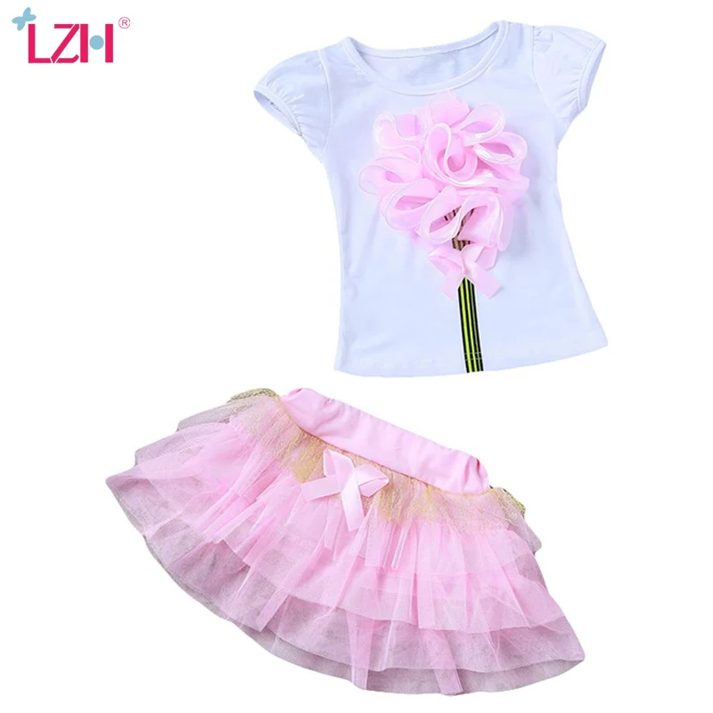 LZH Children Clothing 2021 Summer Toddler Girls Clothes T-Shirt+Skirt 2pcs Kids Clothes