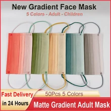 50Pcs Adult Disposable Mouth Mask Printing Face Masks Matte Gradient Color 5 Mixed Colors Children Masque 3 Layer Fabric