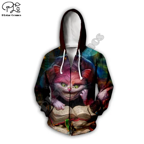 zip hoodie Хэллоуин Алиса аниме кошка принт для мужчин wo мужчин 3d толстовки толстовка на молнии Рождество Мультфильм пуловер унисекс спортивный костюм - Цвет: zip hoodie