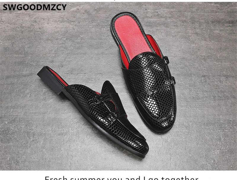 double monk strap shoes men leather half shoes for men mule masculino Coiffeur men half shoes zapatos de hombre casuales cuero