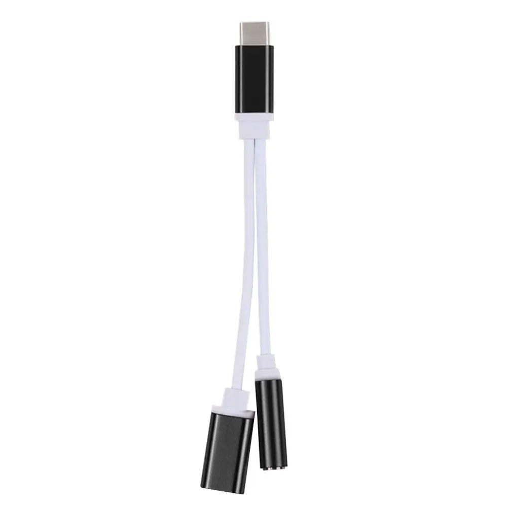 2 в 1 Тип C до 3,5 мм аудио кабель Aux адаптер для наушников Портативный тип-c USB к разъему 3,5 мм разъем адаптер для мобильного телефона - Цвет: black
