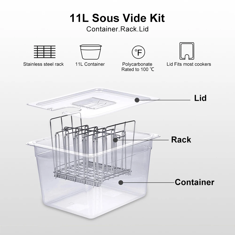Stainless Steel Sous Vide Rack and 11L Sous Vide Cooker Containers Detachable Dividers Separator for Immersion Circulators 5