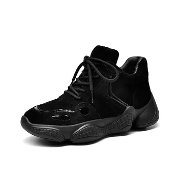 

2020 Season Leisure Time Motion Woman Genuine Leather Skin Dad Shoe Woman Joker Ins Exceed Fire Black Flange Women's Shoes