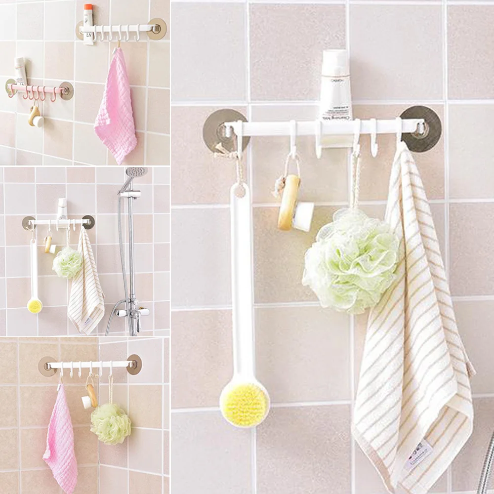 Plastic Coat Robe Hat Clothes Wall Mount Hanger Hanging Towel Rack 6 Hooks Decoration
