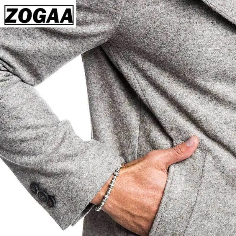 ZOGAA, модный Мужской плащ, куртка, весна-осень, мужские пальто, повседневный однотонный шерстяной Тренч, пальто для мужчин, одежда