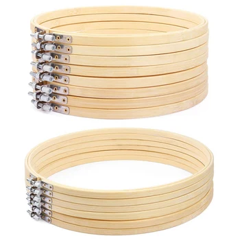 

8 Pieces 8 Inch Wooden Round Embroidery Hoops Adjustable Bamboo Circle & 6 Pieces 10 Inch