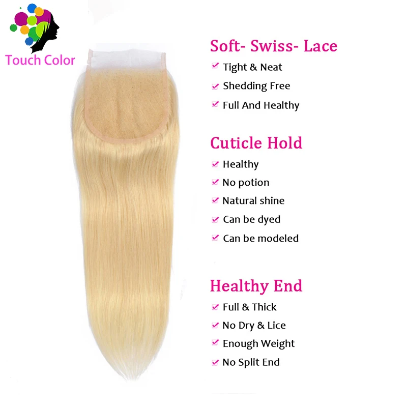 Прямые 613 блонд пряди с закрытием для черных женщин бразильский блонд 3 пряди с закрытием шнурка человеческие волосы для наращивания