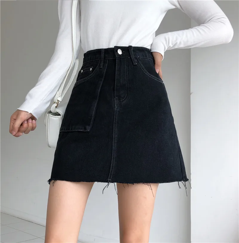 Летняя женская юбка с высокой талией юбки женские s трапециевидная мини-юбка модная Корейская Повседневная джинсовая юбка минимализм дикая черная юбка