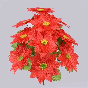 

7Pcs Fake Maple Leaf Flower (14 heads/bunch) 18.9" Length Simulation Poinsettia for Wedding Home Decorative Artificial Flowers