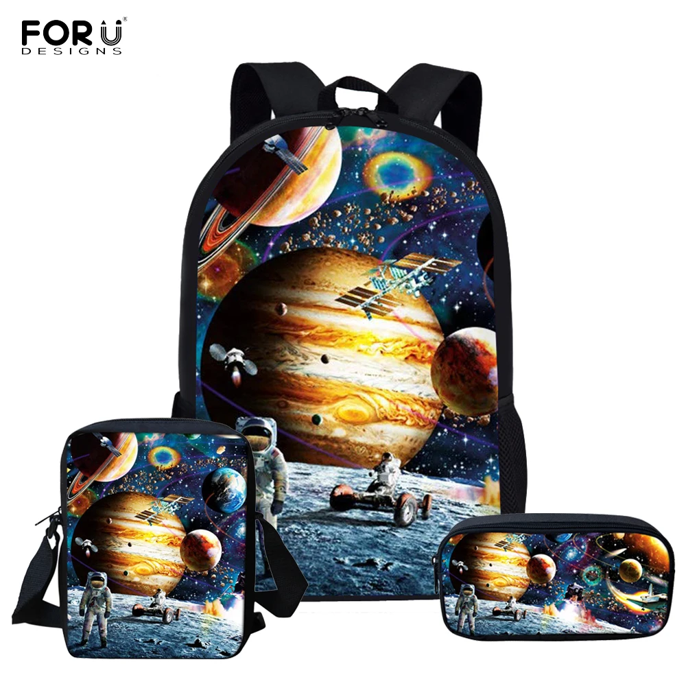 

FORUDESIGNS Printing Galaxy Schoolbags for Girls Boys Kids School Backpacks Children School Bag Set 3Pcs Book Bags