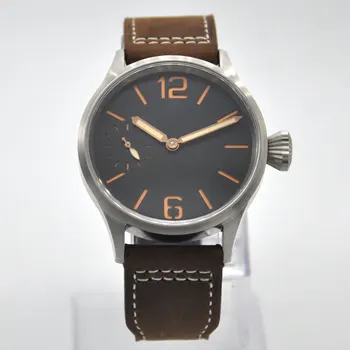 

Mens watch 43mm Coegeut Sapphire Glass balck sterile Dial with orange Hand Winding 6497 9 o'clock dial 316SS fashtion wristwatch