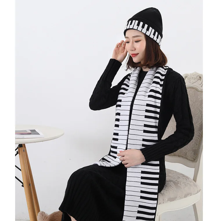 Модная женская зимняя шапка, шарф, набор женских шапок и шарфов, кашемировые зимние аксессуары, пианино дизайнер