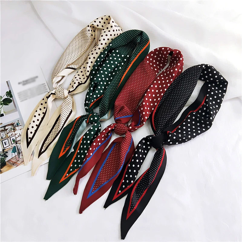 

Head Scarves Hair Tie Band Skinny Hair Neck Scarves DIY Handle Bag Ribbons Narrow Long Polka Dot Spell Color Rhombus Small Scarf