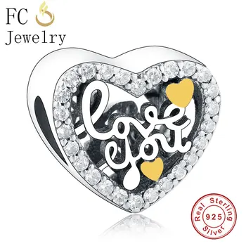 

FC Jewelry Fit Original Brand Charms Bracelet 925 Silver Letter Love You Enamel Zircon Beads Making Berloque Vanlentine Kralen