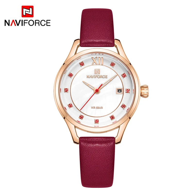 Red Naviforce женские часы лучший бренд класса люкс модные часы женские кварцевые часы Элегантные кожаные женские часы - Цвет: Red