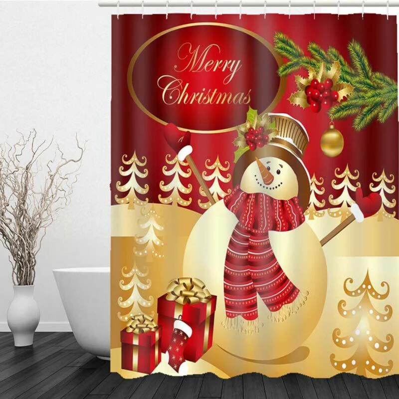 3pcs Christmas Toilet Seat& Cover Snowman Shower Curtain Bathroom Mat Anti-slip Carpet Rug Toilet Cover Kerst Navidad