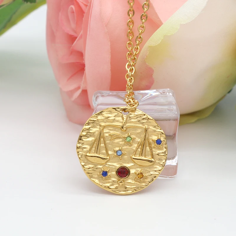 gold Libra KLDY Twelve созвездия колье для женщин нержавеющая сталь Зодиак ожерелье подвеска серебряная с золотом цепь ожерелье - Окраска металла: gold Libra