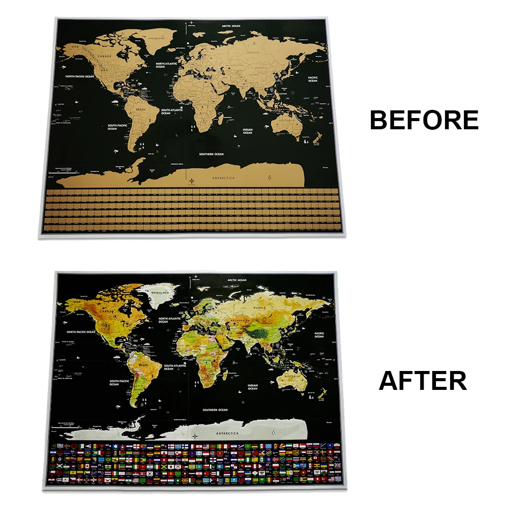 Scratch Off World Travel Map Large Size Premium Personalized Wall Stickers Poster All Country Flags Gifts Package For Travelers