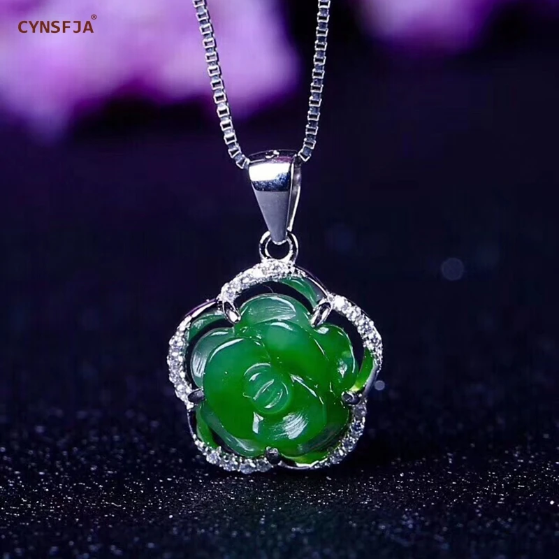 CYNSFJA настоящий Сертифицированный подвескаиз натурального камня Jade Jasper 925 пробы серебряные ювелирные украшения розовый зеленый нефрит резная подвеска ручной работы лучший подарок