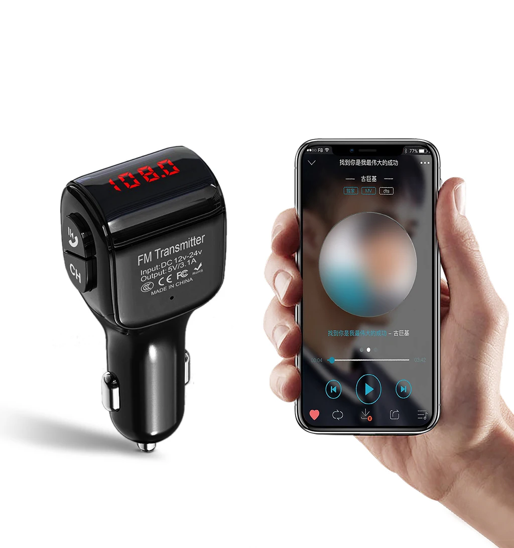 

LAMJADCar MP3 Player Bluetooth FM Transmitter Kit Hands-Free 3.1A Dual USB Car Charger Smart MP3 Player Dual USB Charging