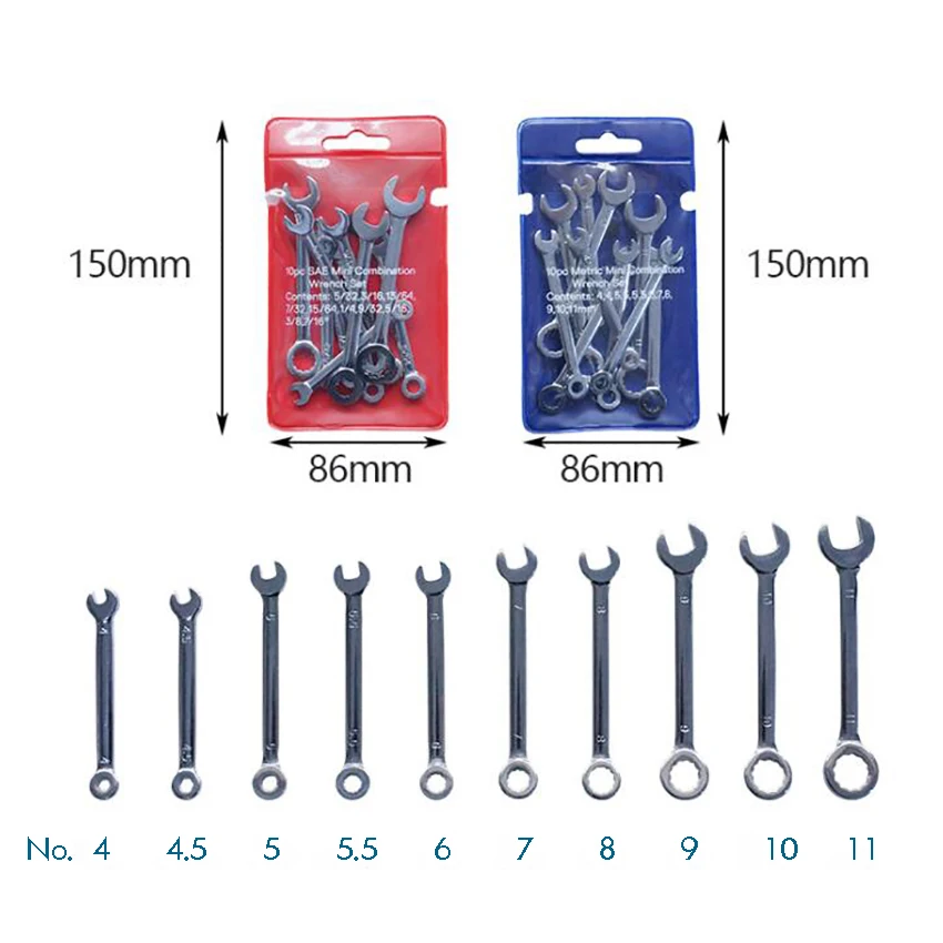 10 шт./компл. набор мини-ключей метрический/дюймовый открытый конец и коробки